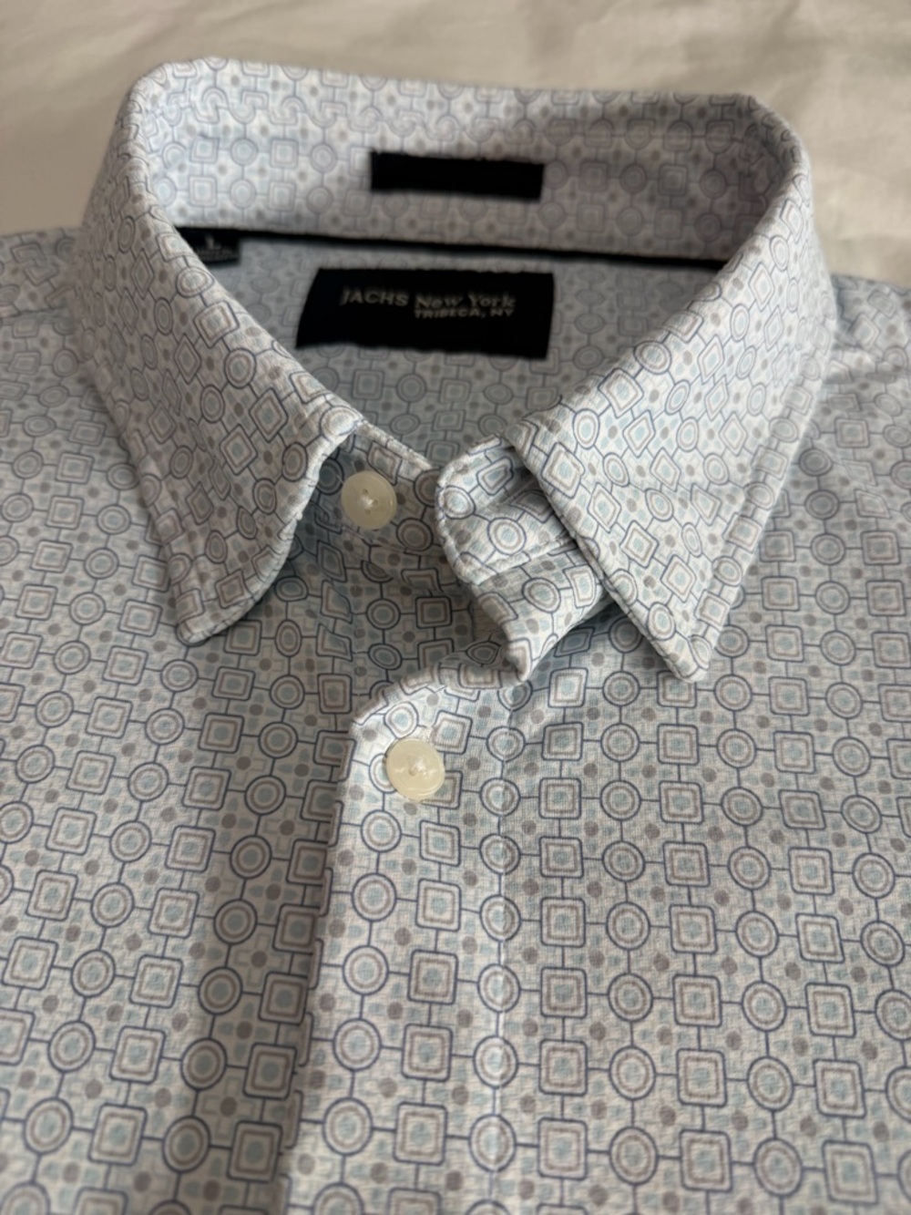 Men's Jachs New York Light Blue Geometric Short Sleeve Button Up Shirt Large